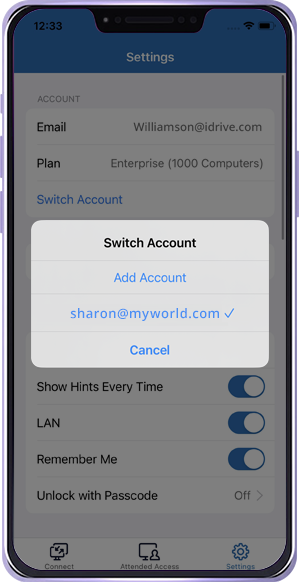RemotePC add account