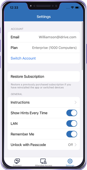RemotePC switch account